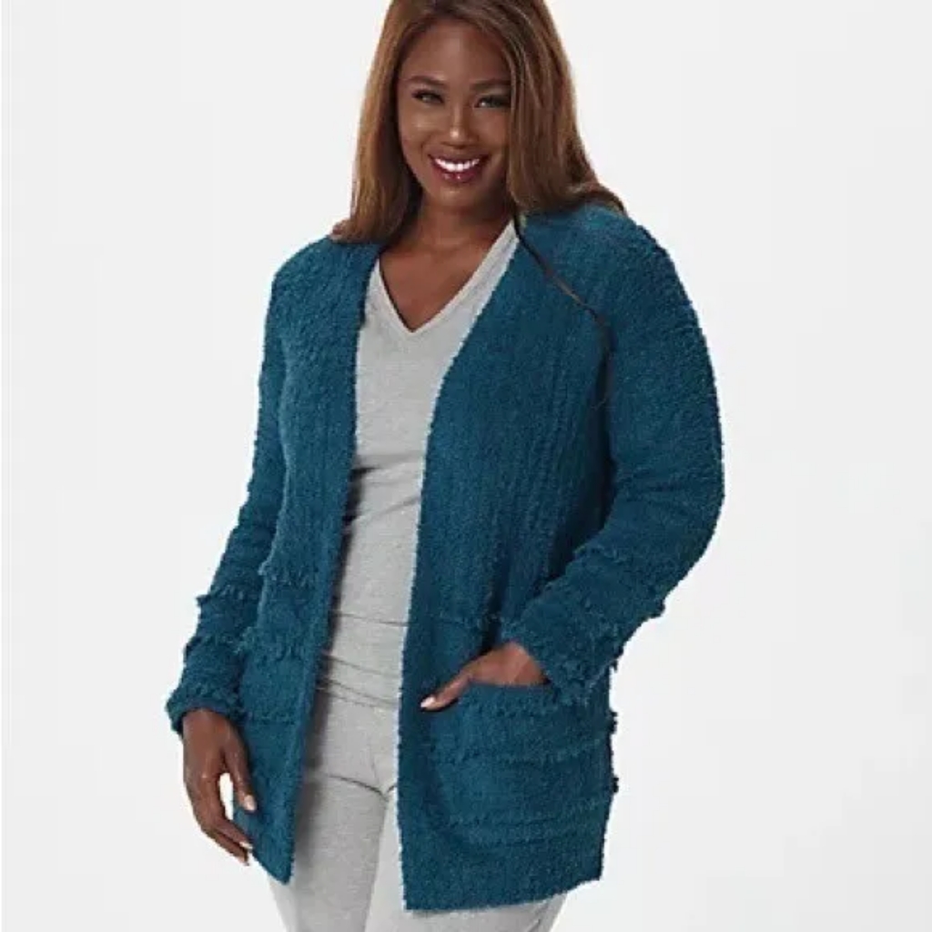 Nwt Barefoot Dreams Cozy His Boardwalk Open Cardigan In Deep Teal